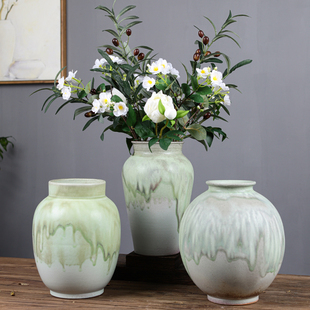 简约新中式手工陶瓷花瓶艺术流釉陶罐水养插花客厅奶油风装饰摆件