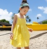韩版纯色背心儿童漏背沙滩女童黄色吊带裙 清新连衣裙