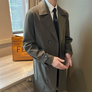 NR先生韩版设计师宽松长款男士风衣英伦时尚街拍穿搭拼色过膝大衣