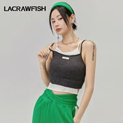 lacrawfish运动风吊带背心，女外穿内搭胸垫假两件针织辣妹上衣潮