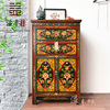 西藏风格仿古彩绘鞋柜玄关门厅装饰小柜做旧复古收纳柜床头柜