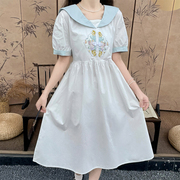 新中式短袖连衣裙少女夏装，2024初中高中学生国风刺绣中长裙子