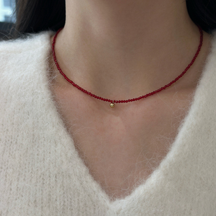 大米饰品一条红绳天然红玛瑙项链复古转运珠叠戴轻奢小众锁骨链