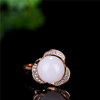 羊脂级女款925银18K玫瑰金镶嵌新疆和田白玉戒指环复古活口