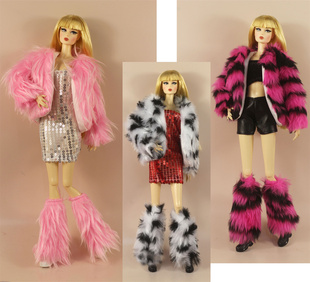 6分30cm娃衣毛毛衣豹纹皮草，脚套冬装洋娃娃，换装衣服玩偶配件玩具