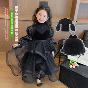 女童黑天鹅纱裙套装2024春秋小女孩，韩版礼服裙儿童时髦公主裙