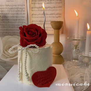 520珍珠蝴蝶结蛋糕装饰摆件仿真玫瑰花情人节蜡烛love灯丝带爱心