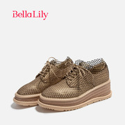 bellalily圆头厚底坡跟鞋松糕，底单鞋女金色，增高网格鞋