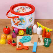 木制仿真水果蔬菜切切看切切乐磁性桶装儿童早教过家家厨房玩具