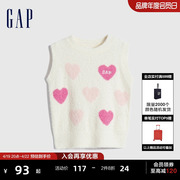 gap女幼童春秋爱心，logo雪尼尔洋气针织衫，儿童装毛衣背心719462