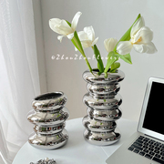 现代简约创意轻奢银色，花瓶陶瓷ins风，客厅干花插花装饰餐桌摆件