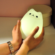 卡通七彩动物硅胶灯创意LED拍拍触控灯萌宠七彩猫咪氛围灯小夜灯
