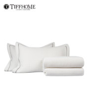 简约现代白色肌理滚边四件套样板房酒店纯色床上用品床单枕套被套