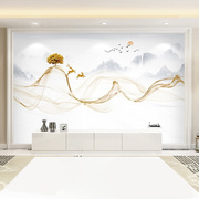 8d电视背景墙壁纸新中式客厅，装饰抽象线条意境山水影视墙布壁画