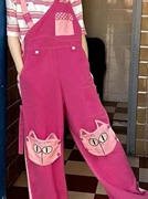 粉红色背带长短阔脚裤套装女夏季多巴胺穿搭甜美奶系小个子俩件套