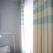 北欧风格条纹棉麻地中海窗帘遮光卧室客厅定制落地窗书房成品