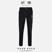 OUHTEU/欧度牛仔裤黑色棉粘纤男潮流修身版型冬季0278