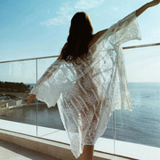 夏季白色长版蕾丝镂空海边防晒罩衫外搭开衫度假温泉沙滩披肩女