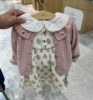 韩国童装23冬款女宝，甜美粉色荷叶领可爱针织，开衫洋气毛衣外套n7