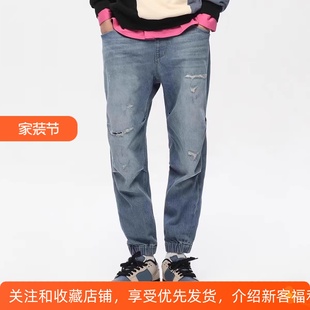 新款ABLE JEANS男牛仔裤立体松垮裤宽松复古水洗破洞休闲运动男裤