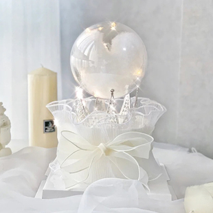2023母亲节透明水晶球泡泡棉生日蛋糕装饰网纱围边三角珍珠
