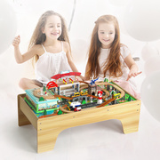 木制大型拼装航空轨道车电动小火车套装带桌子3岁上木质益智玩具