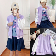 外贸原单女童秋装紫色，拼色棒球服休闲外套，时尚洋气上衣中大童
