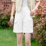 娅丽达白色短裤夏女气质，休闲中裤美式裤子，2023薄款西装五分裤