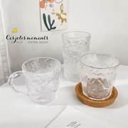 冰川纹玻璃杯家用日式水杯女生夏季早餐杯子果汁杯咖啡杯泡茶杯