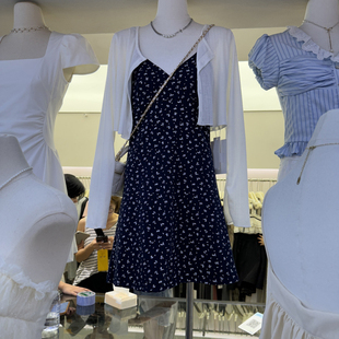 十三行夏装韩版宽松两件套套装，短款防晒开衫，+印花吊带连衣裙