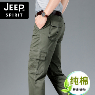 jeep吉普工装裤男士多口袋直筒，宽松大码户外春秋夏季休闲裤长裤子