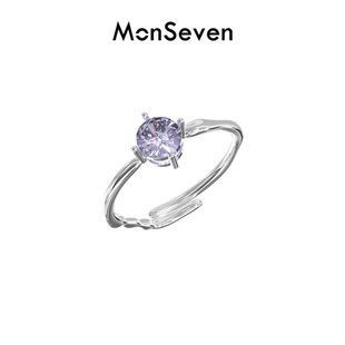 monseven天然紫水晶纯银戒指，女小众设计食指戒时尚高级百搭开口戒