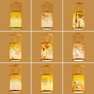 现代艺术竹编灯笼吊灯，新中式饭店餐厅餐馆竹艺灯，民宿茶室日式灯具