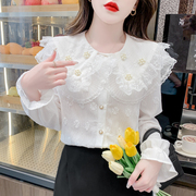 钉珠娃娃领雪纺蕾丝衬衫，女春季2024设计感小众洋气温柔风上衣