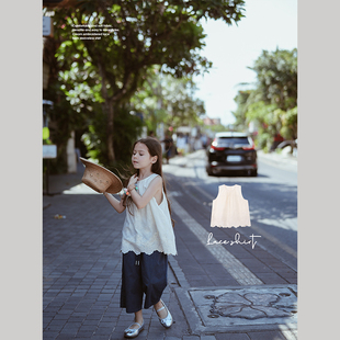 史豌豆(史豌豆)童装，女童奶油刺绣花边，摆无袖衬衫2024夏季儿童洋气上衣