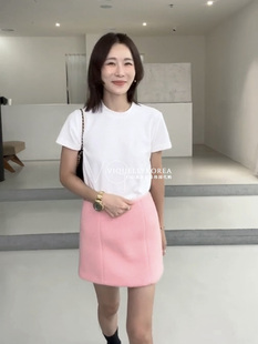 viqi韩国半身裙double粉色绿色高腰，显瘦甜美小香包臀呢子短裙