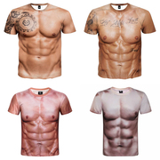 创意搞笑纹身肌肉衣服年会3D猩猩五花肉图案个性假腹肌短袖t恤男