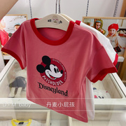 网红儿童装21夏季女童韩版红粉撞色t恤鬼马，少女系米奇短袖t9