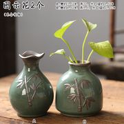 水培桌面花瓶陶哥窑瓷，器皿小绿萝客厅插画装饰摆件水养植物花器