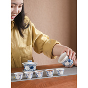 景德镇功夫茶具套装陶瓷盖碗茶杯，青花瓷分茶器玲珑瓷杯礼盒装中式
