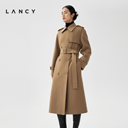 LANCY/朗姿2023秋冬羊毛风衣外套长款过膝收腰毛呢女高级气质