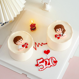 七夕情人节蛋糕装饰摆件，爱心跳love小熊，蜡烛模具人偶告白520插件