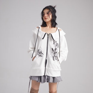 AFFIDA原创设计师街头白色灰色朋克辣妹学生卫衣外套春夏女装