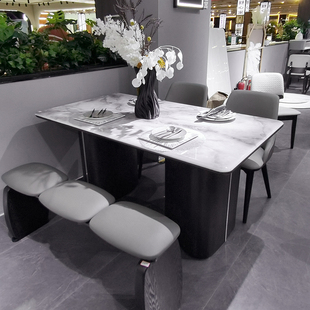高端轻奢天然大理石餐桌椅组合高级感奢石超晶石长方形微晶石条桌