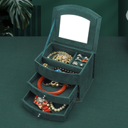 首饰盒桌面麂皮绒抽屉公主欧式韩国多功能戒指项链整理饰品收纳盒