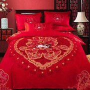 红色结婚床套结婚用的单件红床单女方裙式床罩全棉保护套防滑床裙