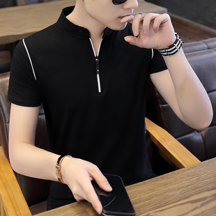 夏季男装短袖t恤男polo衫韩版潮流潮牌修身冰丝，体恤立领半袖衣服