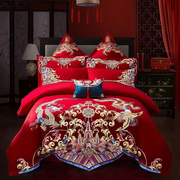 结婚大红刺绣四件套床上用品新婚庆六件套龙凤绣花婚礼陪嫁八件套