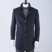 96%羊毛混纺!蓝黑色，商务休闲中长款加棉毛呢大衣，单排扣风衣外套