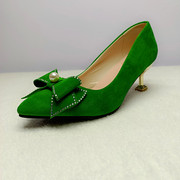 时尚高跟女绿色新娘鞋结婚鞋礼服婚礼上车鞋绿鞋水钻公主婚鞋